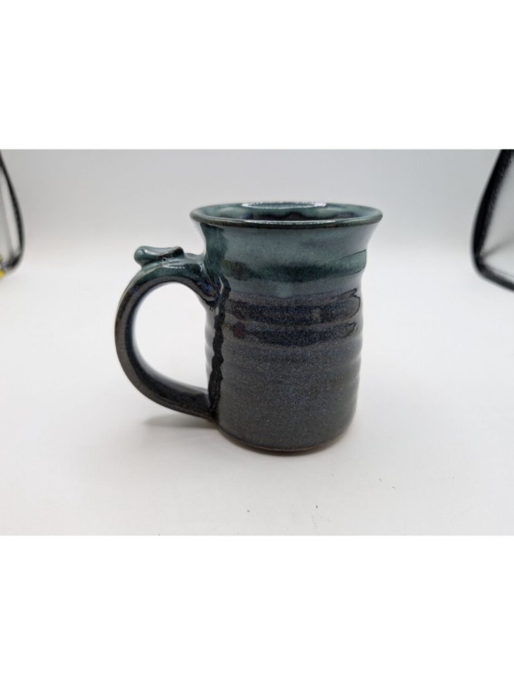 Handmade Pottery Mug W 3D Mermaid Design Blue & Brown Artist Signed - Picture 9 of 11